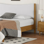 Natural Queen Size Rubber Wooden with Platform Bed Teddy Velvet Cushion Upholstered Headboard