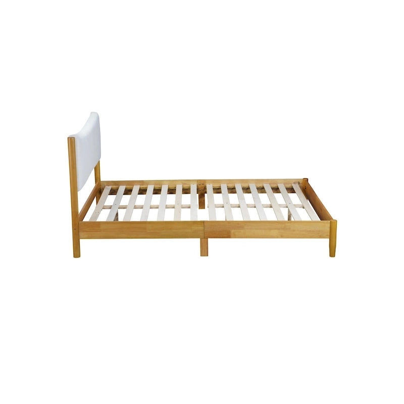 Natural Queen Size Rubber Wooden with Platform Bed Teddy Velvet Cushion Upholstered Headboard