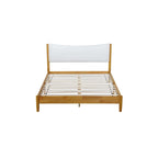 Natural Queen Size Rubber Wooden with Platform Bed Teddy Velvet Cushion Upholstered Headboard