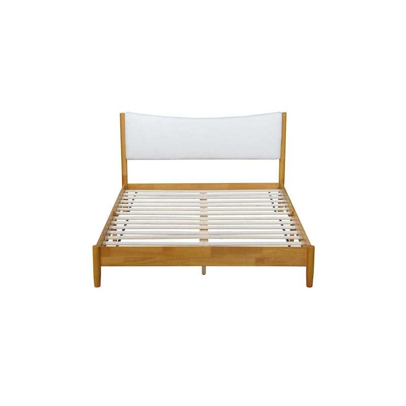 Natural Queen Size Rubber Wooden with Platform Bed Teddy Velvet Cushion Upholstered Headboard