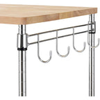 Brown Steel & Oak Kitchen Cart with Wheels, Slider Shelf & Hooks