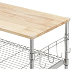 Brown Steel & Oak Kitchen Cart with Wheels, Slider Shelf & Hooks
