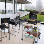 Brown Steel & Oak Kitchen Cart with Wheels, Slider Shelf & Hooks
