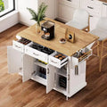 White / Black / Grey+Blue Rolling Kitchen Island with Drop Leaf | Rustic Style