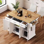 White / Black / Grey+Blue Rolling Kitchen Island with Drop Leaf | Rustic Style