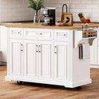 White / Black / Grey+Blue Rolling Kitchen Island with Drop Leaf | Rustic Style