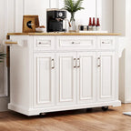 White / Black / Grey+Blue Rolling Kitchen Island with Drop Leaf | Rustic Style