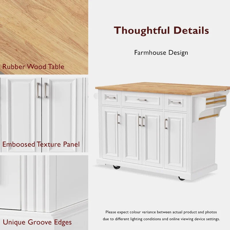 White / Black / Grey+Blue Rolling Kitchen Island with Drop Leaf | Rustic Style