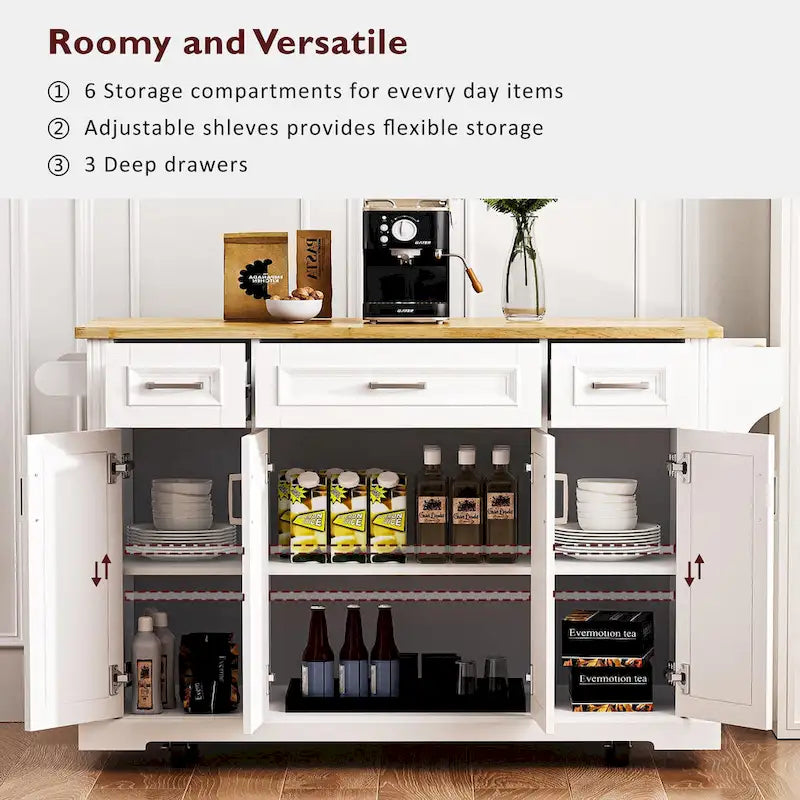 White / Black / Grey+Blue Rolling Kitchen Island with Drop Leaf | Rustic Style