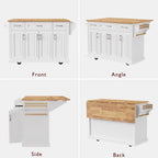 White / Black / Grey+Blue Rolling Kitchen Island with Drop Leaf | Rustic Style