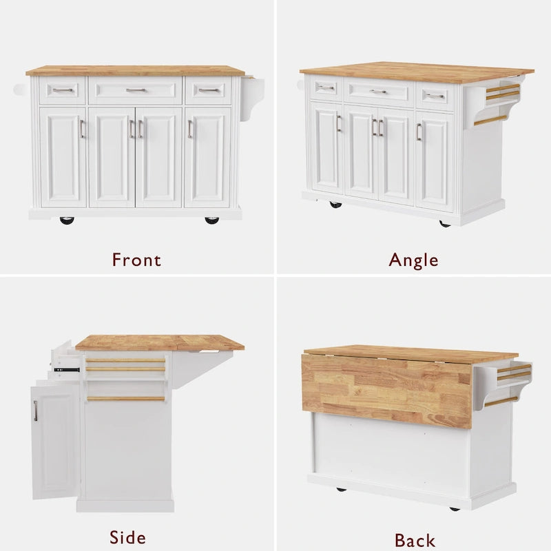 White / Black / Grey+Blue Rolling Kitchen Island with Drop Leaf | Rustic Style