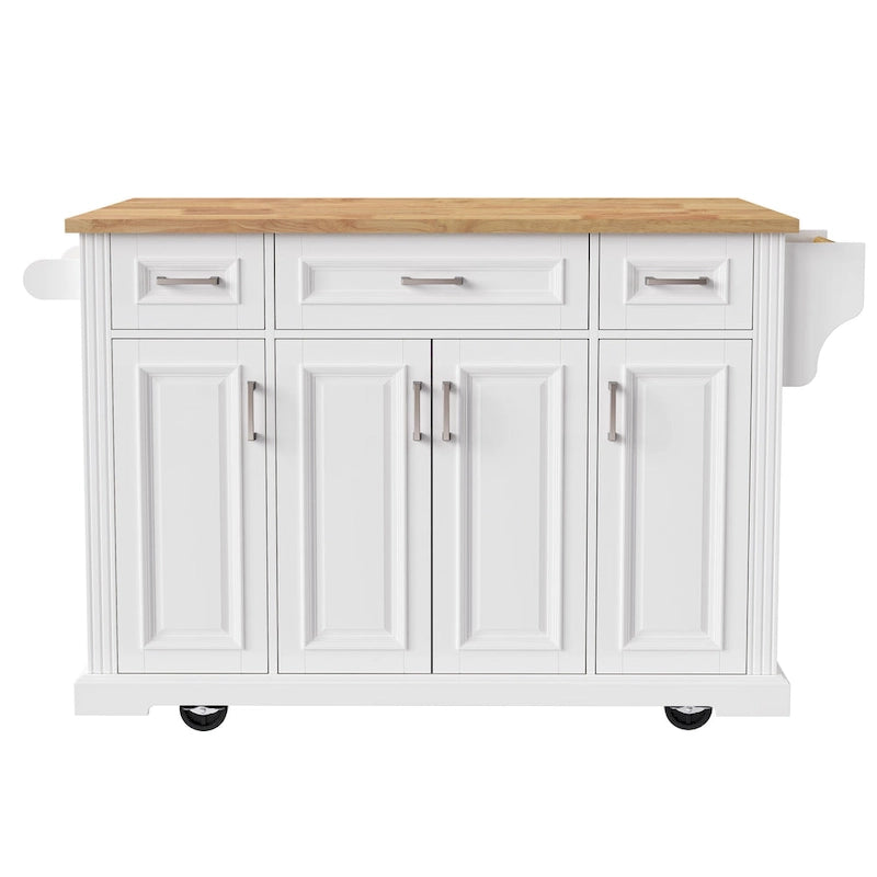 White / Black / Grey+Blue Rolling Kitchen Island with Drop Leaf | Rustic Style