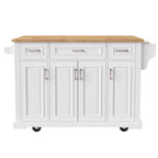 White / Black / Grey+Blue Rolling Kitchen Island with Drop Leaf | Rustic Style