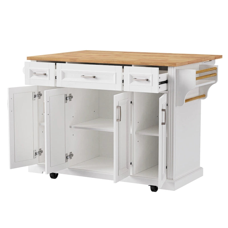 White / Black / Grey+Blue Rolling Kitchen Island with Drop Leaf | Rustic Style