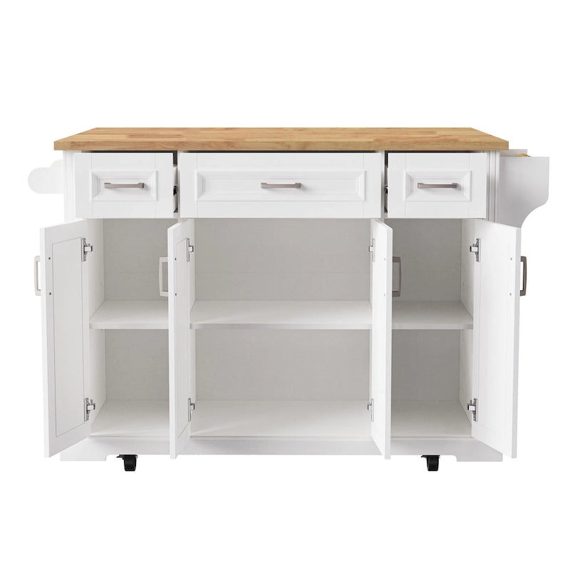White / Black / Grey+Blue Rolling Kitchen Island with Drop Leaf | Rustic Style