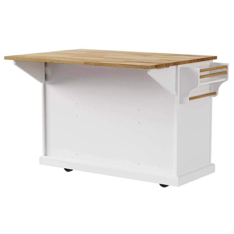 White / Black / Grey+Blue Rolling Kitchen Island with Drop Leaf | Rustic Style