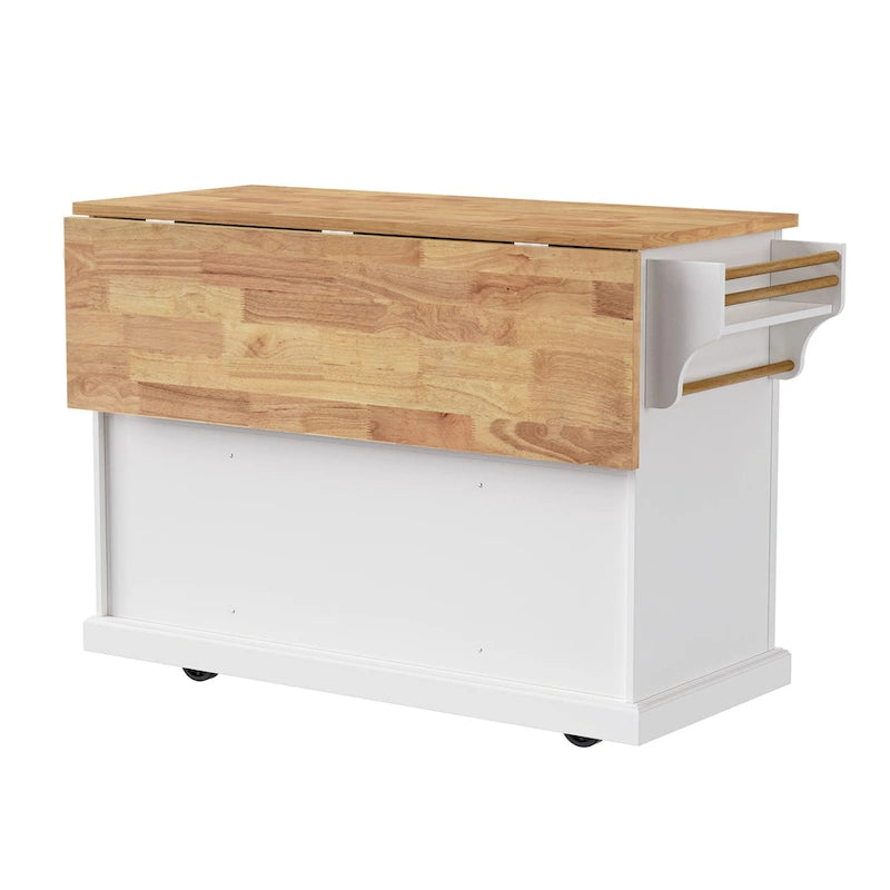 White / Black / Grey+Blue Rolling Kitchen Island with Drop Leaf | Rustic Style