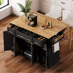 White / Black / Grey+Blue Rolling Kitchen Island with Drop Leaf | Rustic Style