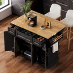 White / Black / Grey+Blue Rolling Kitchen Island with Drop Leaf | Rustic Style