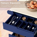 Blue / White / Black Rolling Kitchen Island with Rubber Wood Top, 8 Handle-Free Drawers, 2-Door Cabinet