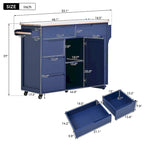 Blue / White / Black Rolling Kitchen Island with Rubber Wood Top, 8 Handle-Free Drawers, 2-Door Cabinet