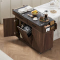 Walnut Brown / Grey / White Oak Rolling Kitchen Island Cart with Drop Leaf, Drawers & Storage