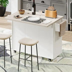 Walnut Brown / Grey / White Oak Rolling Kitchen Island Cart with Drop Leaf, Drawers & Storage