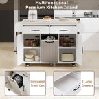 Walnut Brown / Grey / White Oak Rolling Kitchen Island Cart with Drop Leaf, Drawers & Storage