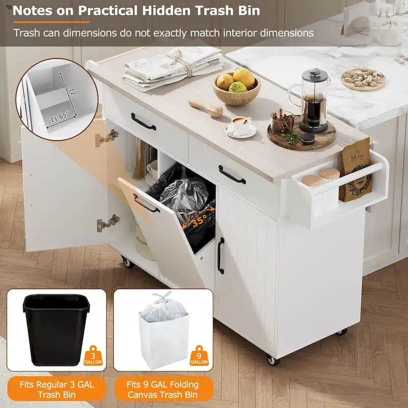 Walnut Brown / Grey / White Oak Rolling Kitchen Island Cart with Drop Leaf, Drawers & Storage