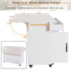 Walnut Brown / Grey / White Oak Rolling Kitchen Island Cart with Drop Leaf, Drawers & Storage