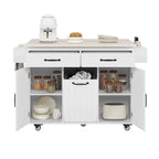 Walnut Brown / Grey / White Oak Rolling Kitchen Island Cart with Drop Leaf, Drawers & Storage