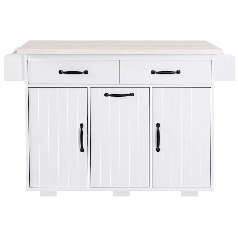 Walnut Brown / Grey / White Oak Rolling Kitchen Island Cart with Drop Leaf, Drawers & Storage