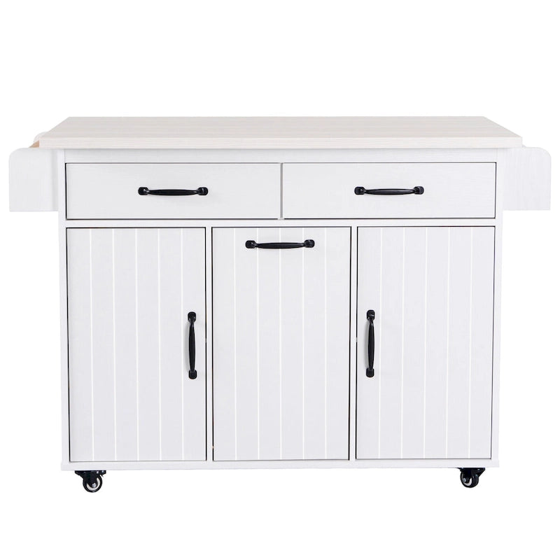 Walnut Brown / Grey / White Oak Rolling Kitchen Island Cart with Drop Leaf, Drawers & Storage