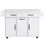 Walnut Brown / Grey / White Oak Rolling Kitchen Island Cart with Drop Leaf, Drawers & Storage