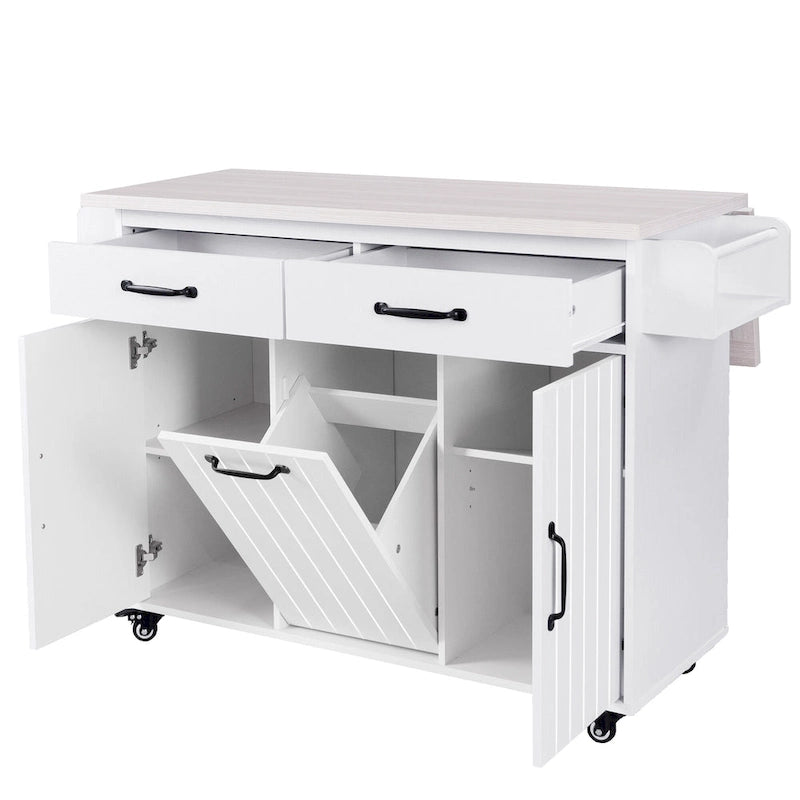 Walnut Brown / Grey / White Oak Rolling Kitchen Island Cart with Drop Leaf, Drawers & Storage