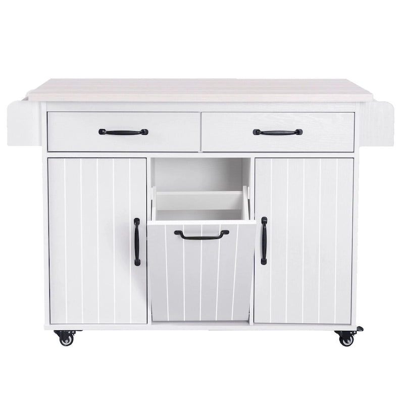 Walnut Brown / Grey / White Oak Rolling Kitchen Island Cart with Drop Leaf, Drawers & Storage