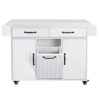 Walnut Brown / Grey / White Oak Rolling Kitchen Island Cart with Drop Leaf, Drawers & Storage