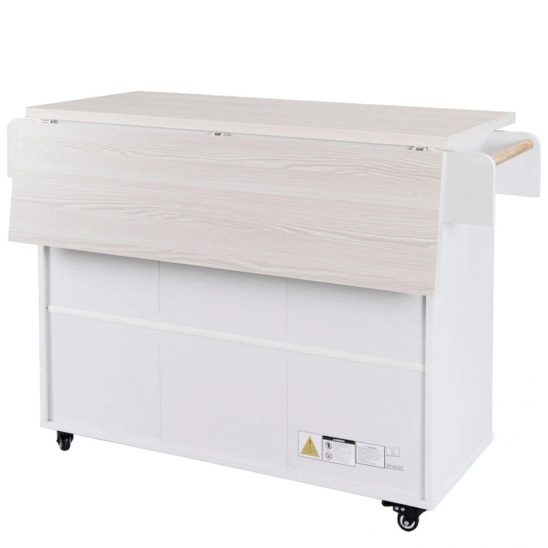 Walnut Brown / Grey / White Oak Rolling Kitchen Island Cart with Drop Leaf, Drawers & Storage