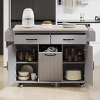 Walnut Brown / Grey / White Oak Rolling Kitchen Island Cart with Drop Leaf, Drawers & Storage