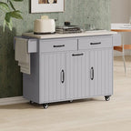 Walnut Brown / Grey / White Oak Rolling Kitchen Island Cart with Drop Leaf, Drawers & Storage