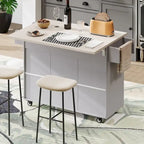 Walnut Brown / Grey / White Oak Rolling Kitchen Island Cart with Drop Leaf, Drawers & Storage