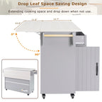 Walnut Brown / Grey / White Oak Rolling Kitchen Island Cart with Drop Leaf, Drawers & Storage