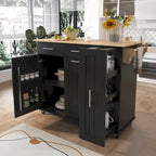 Black Rolling Kitchen Island Cart with Drop Leaf & 2 Drawers, 3-Tier Pull-Out