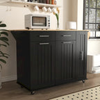 Black Rolling Kitchen Island Cart with Drop Leaf & 2 Drawers, 3-Tier Pull-Out