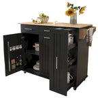 Black Rolling Kitchen Island Cart with Drop Leaf & 2 Drawers, 3-Tier Pull-Out