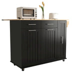 Black Rolling Kitchen Island Cart with Drop Leaf & 2 Drawers, 3-Tier Pull-Out