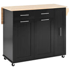 Black Rolling Kitchen Island Cart with Drop Leaf & 2 Drawers, 3-Tier Pull-Out