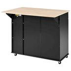 Black Rolling Kitchen Island Cart with Drop Leaf & 2 Drawers, 3-Tier Pull-Out