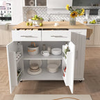 Black Rolling Kitchen Island Cart with Drop Leaf & 2 Drawers, 3-Tier Pull-Out