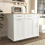 Black Rolling Kitchen Island Cart with Drop Leaf & 2 Drawers, 3-Tier Pull-Out